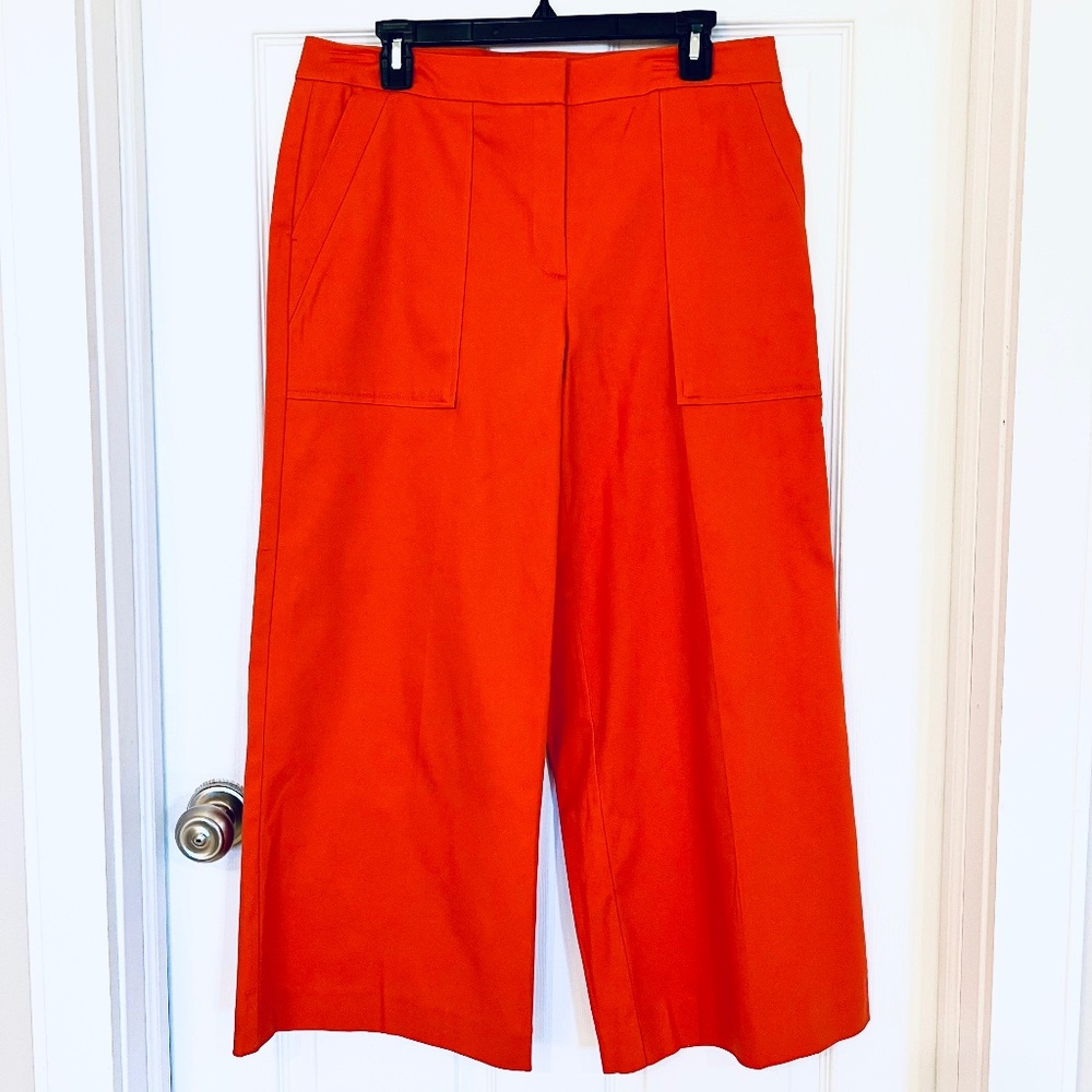 Ann Taylor Factory orange Cotton spandex blend cropped pants culottes Size 10